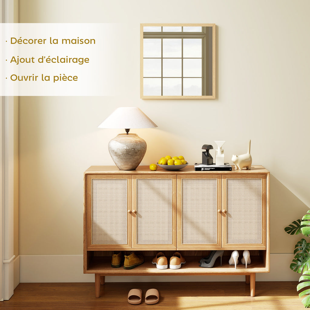 Miroir mural carré 50 x 50 cm, cadre en bois naturel, idéal pour la salle de bain, salon ou chambre-3