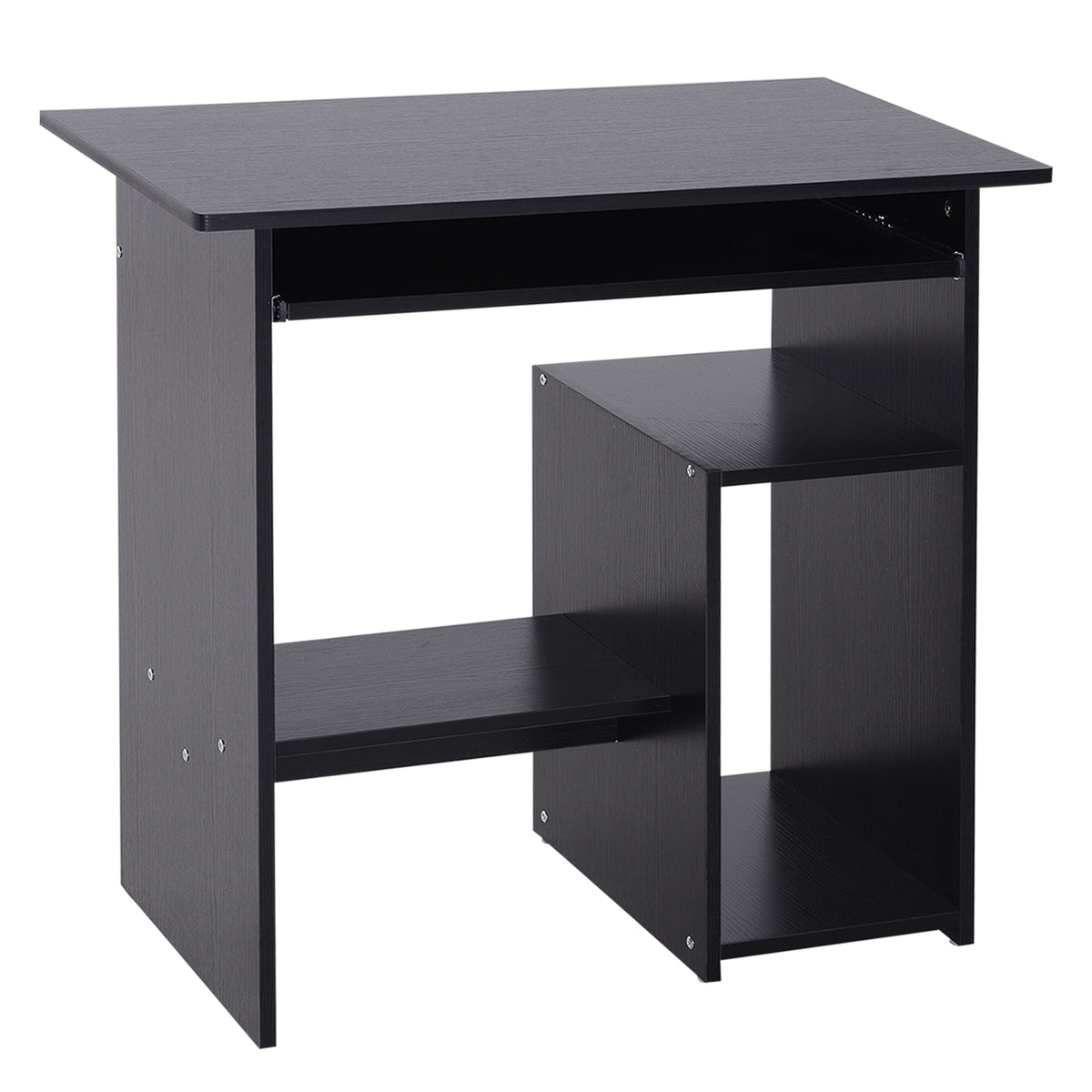 Bureau d'ordinateur, bureau avec rangement, plateau pour clavier et support de moniteur, 80 x 45 x 75 cm, noir-0