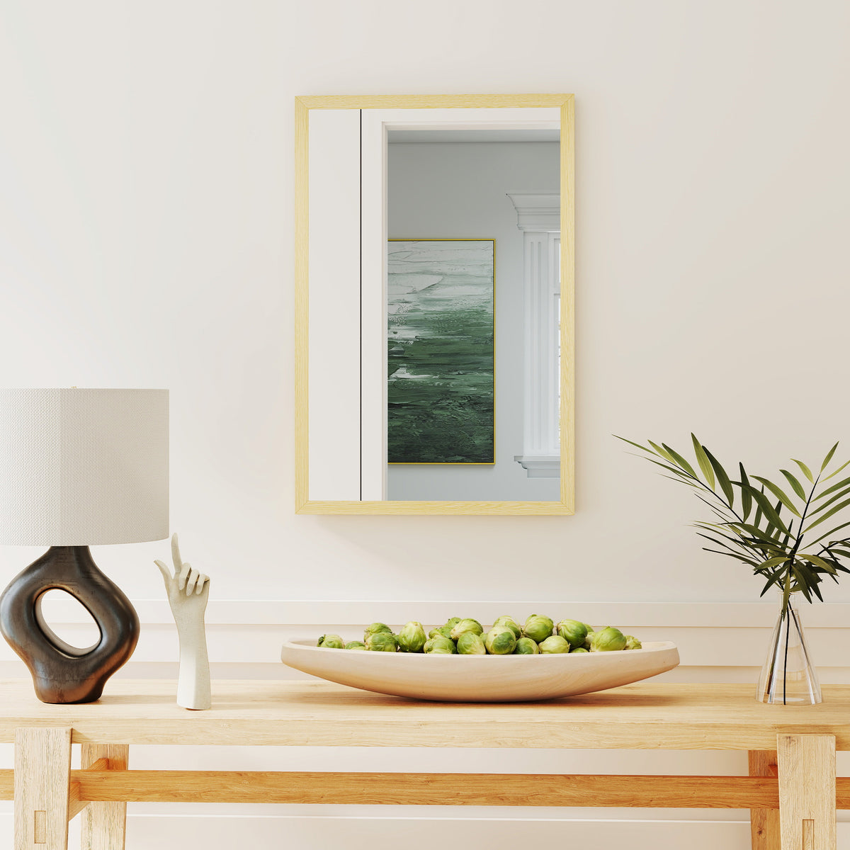 Miroir mural rectangulaire 60 x 40 cm, cadre en bois naturel, idéal pour la salle de bain, salon ou chambre-8