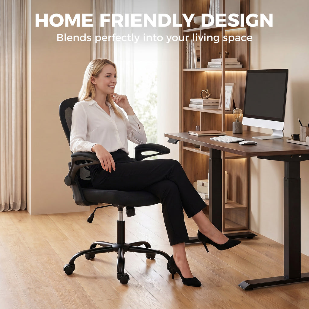 Chaise Bureau Ergonomique, Fauteuil de Bureau Maille, Accoudoirs Relevables, Hauteur Réglable, Fonction Bascule, Noir-7