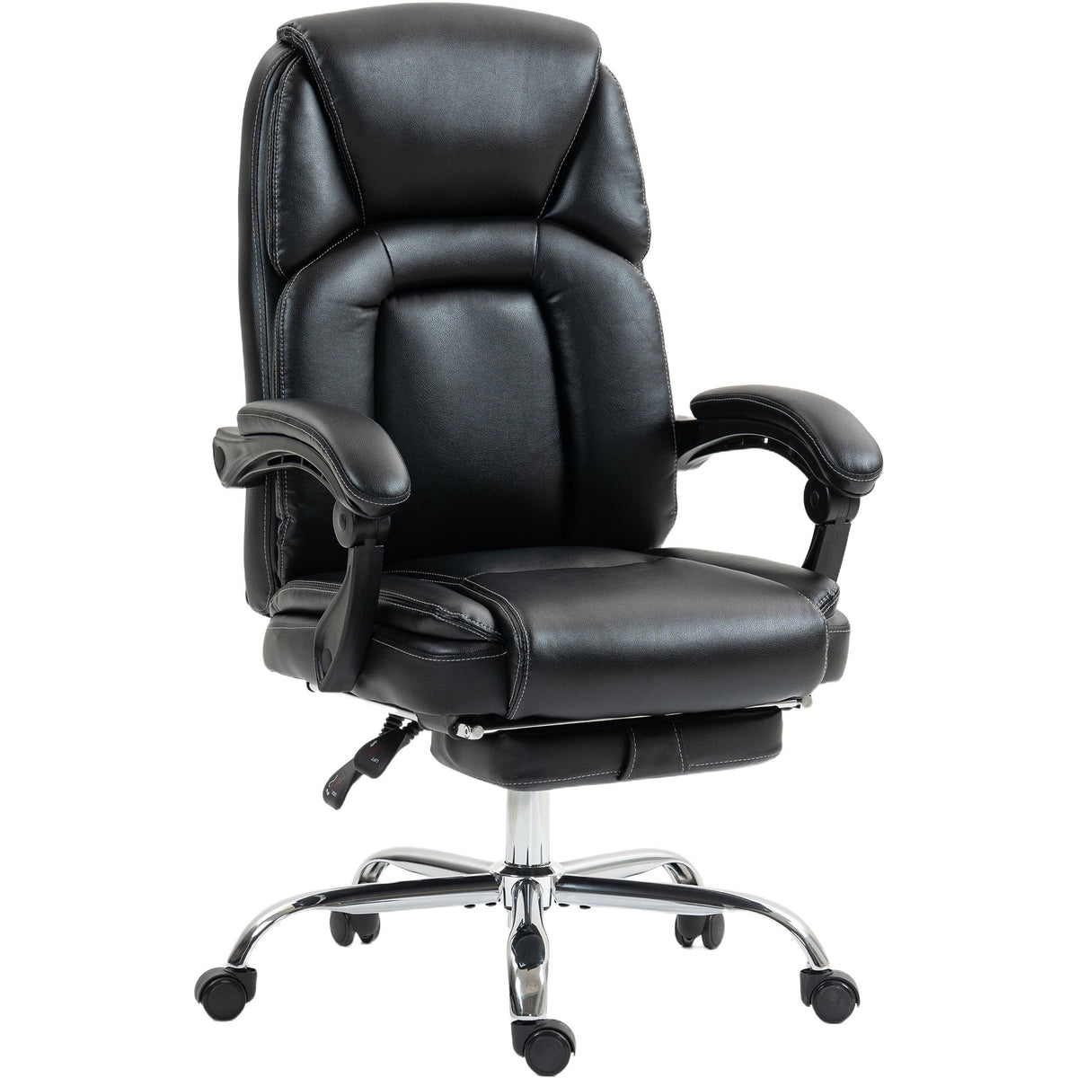 Chaise Bureau Ergonomique, Fauteuil de Bureau Inclinable, Assise rembourrée en PU, Hauteur Réglable, Noir-0