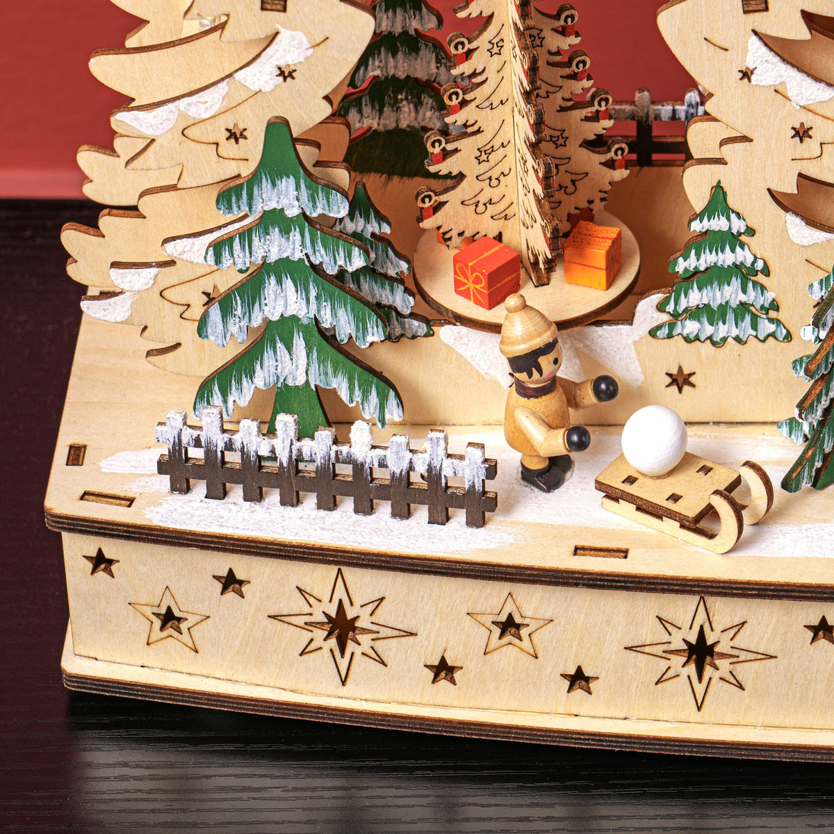 Villaggio di Natale in legno con 20 LED, paesaggio innevato, 45 × 12 × 30 cm