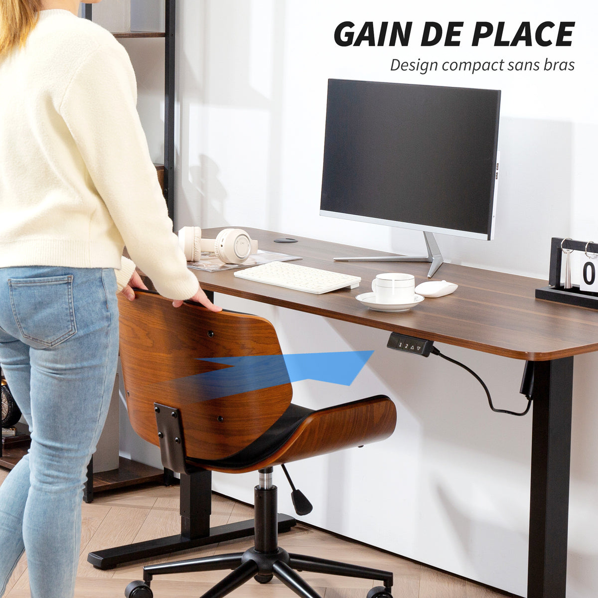 Chaise de bureau sans accoudoirs, fauteuil de bureau ergonomique, hauteur réglable et pivotant 360°, 52x54x84cm, noir-6
