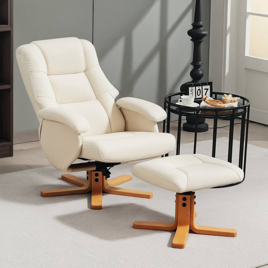 Fauteuil relax avec repose-pied fauteuil de relaxation pivotant 360° dossier inclinable charge 120 Kg crème-9