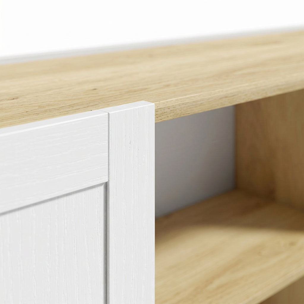 Buffet Cuisine, Meuble de Rangement avec 2 Portes et 2 Étagères Ouvertes, 133 x 35 x 79,7 cm, Bois Naturel et Blanc-8
