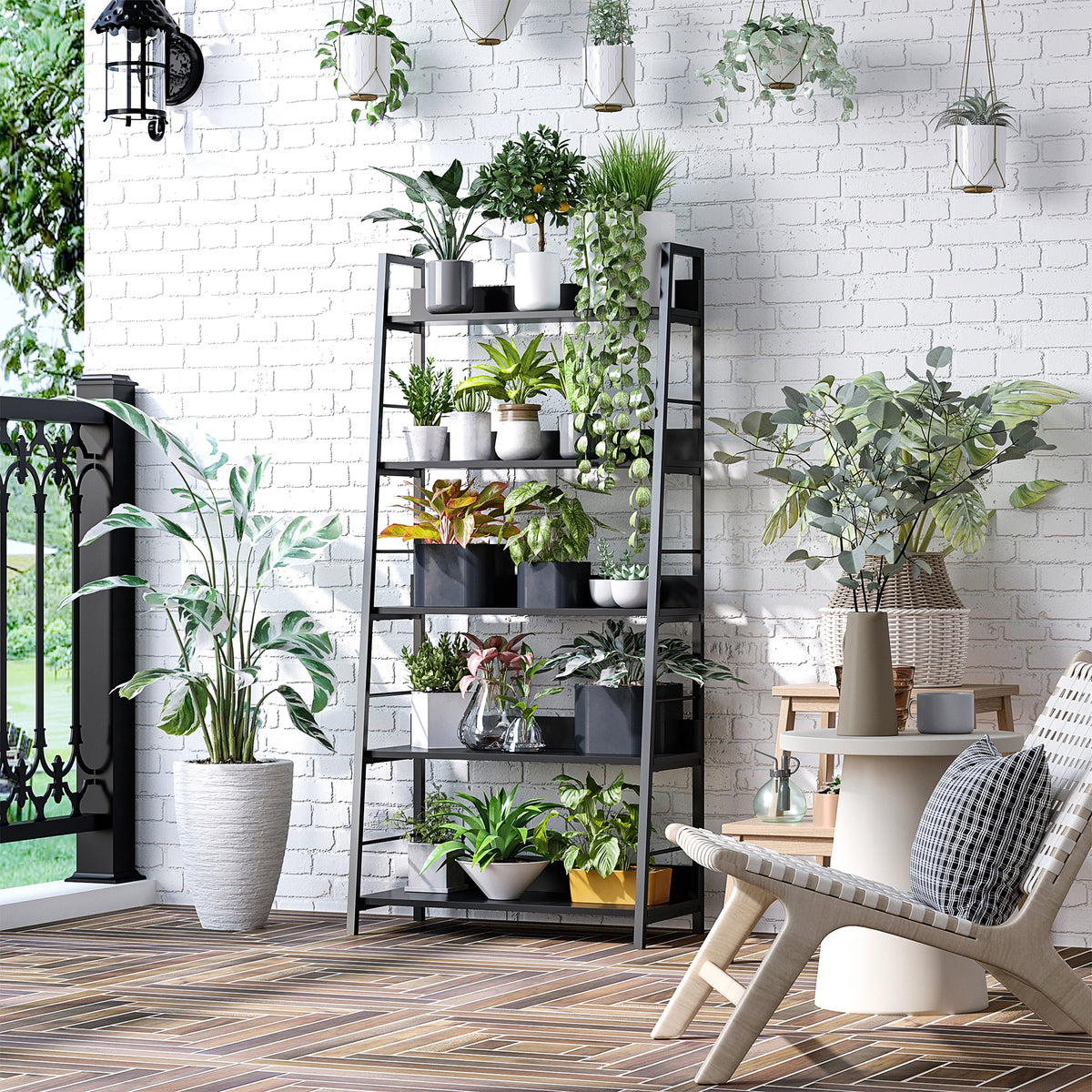 Étagère bibliothèque de Rangement Style Industriel incliné 5 Niveaux 70L x 35l x 150H cm Noir-8