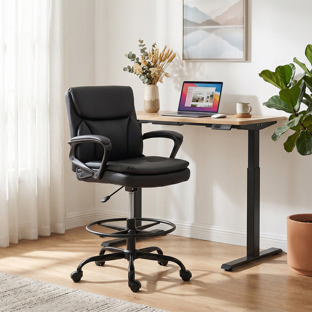 Chaise bureau ergonomique, chaise de dessin réglable en hauteur, repose-pieds réglable, 61 x 61 x 108 cm, noir-1