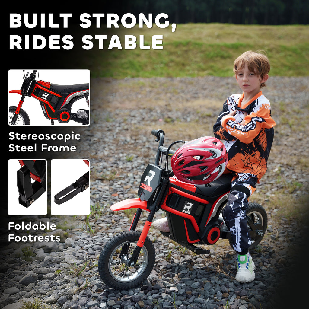 Moto cross électrique enfant moto électrique enfants moteur 350 W batterie 12V 8-16 km/h pneus gonflables 12'' rouge-8