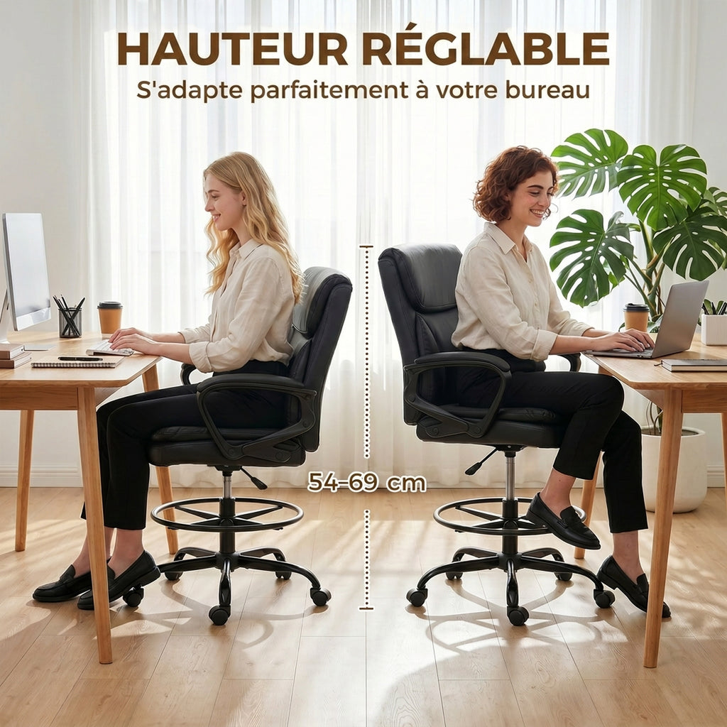 Chaise bureau ergonomique, chaise de dessin réglable en hauteur, repose-pieds réglable, 61 x 61 x 108 cm, noir-3