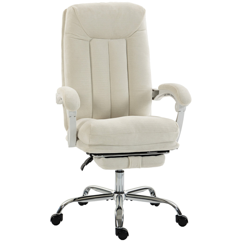 Chaise Bureau Ergonomique, Fauteuil de Bureau Inclinable en Chenille, Hauteur Réglable, Repose-Pieds, Crème-0