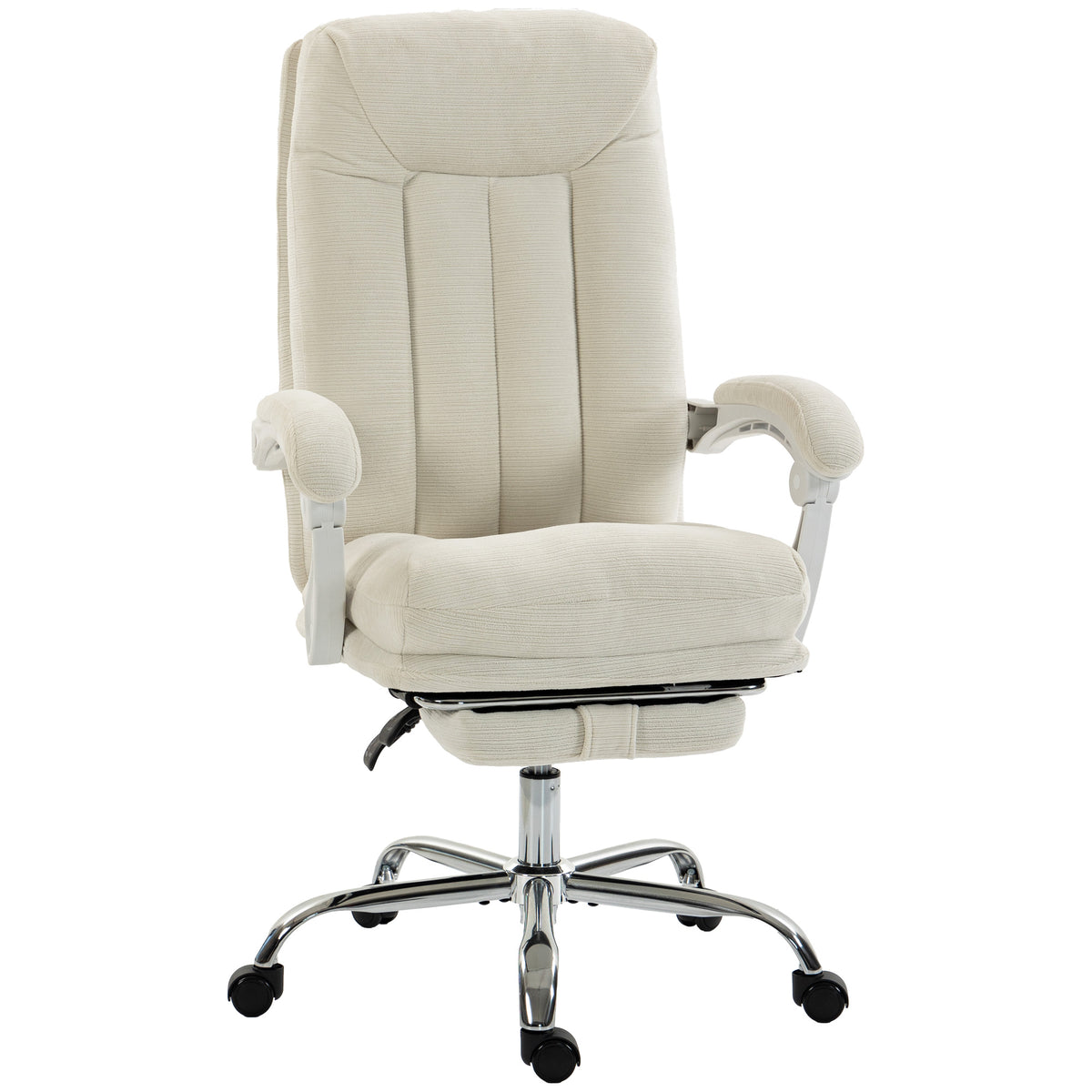 Chaise Bureau Ergonomique, Fauteuil de Bureau Inclinable en Chenille, Hauteur Réglable, Repose-Pieds, Crème-0