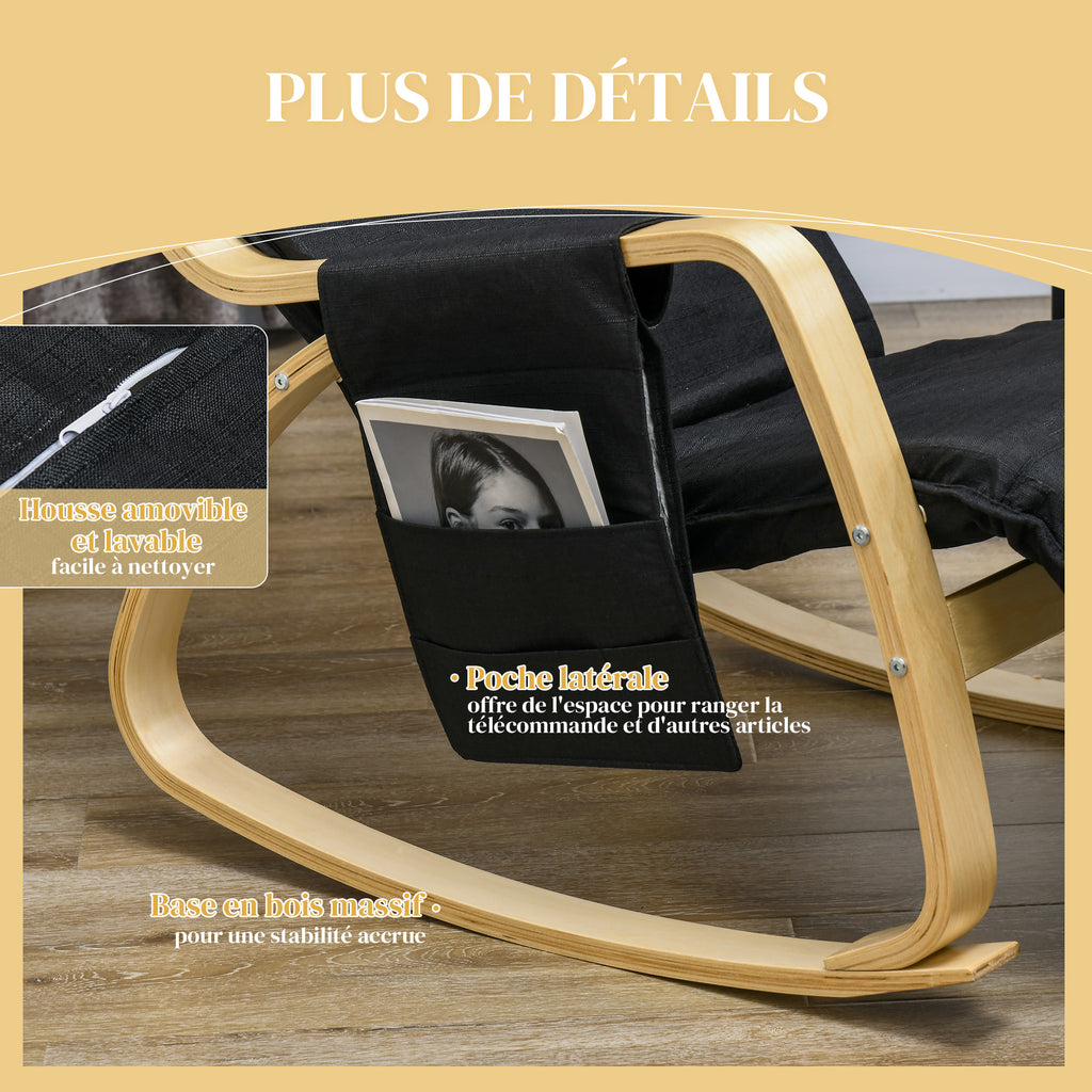 Fauteuil relax à bascule fauteuil allaitement avec repose-pieds réglable, poche latérale et appui-tête, noir-5
