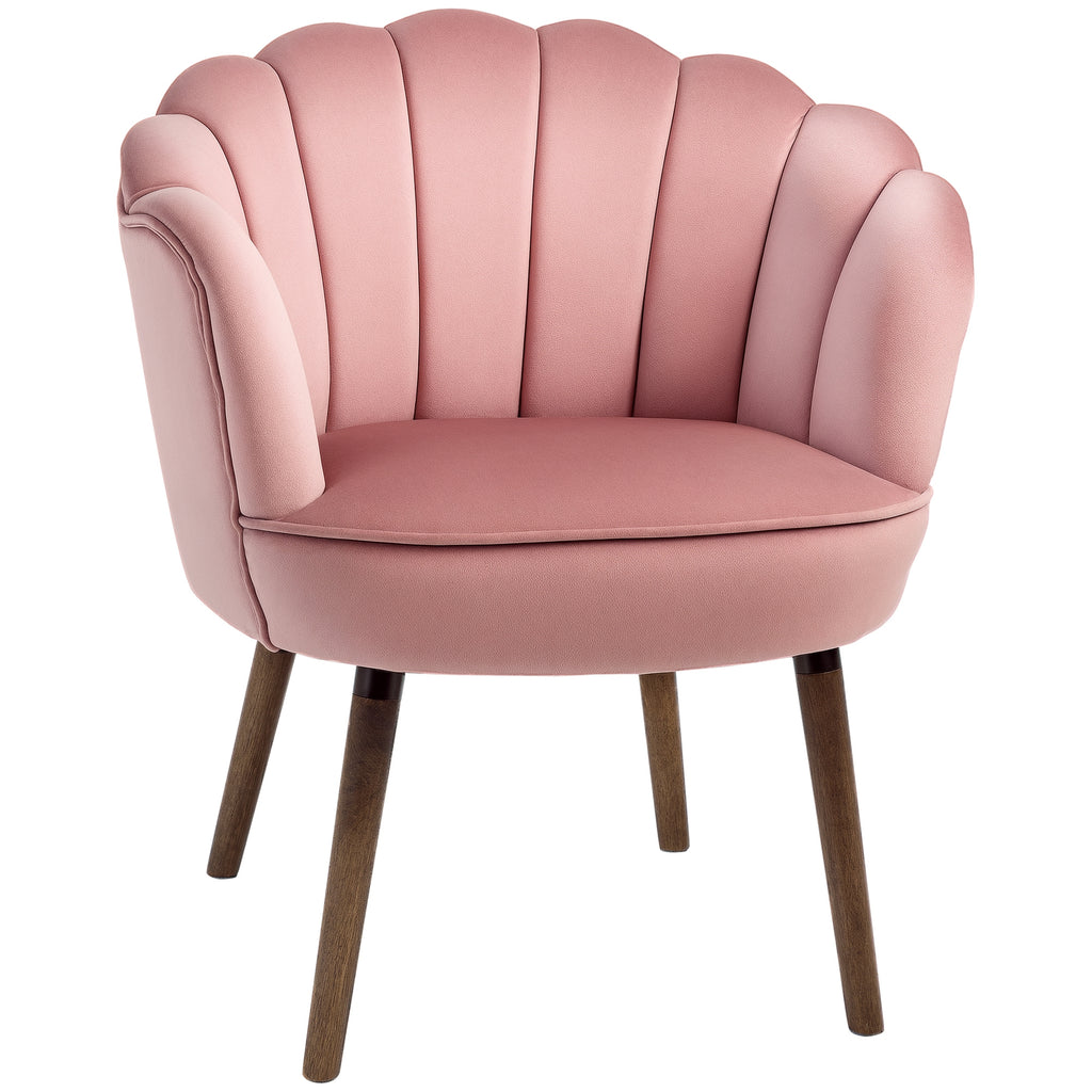 Fauteuil Coquillage Fauteuil de Salon Chambre avec Dossier et Coussin Aspect Velours Pieds en Bois hévéa 66L x-0