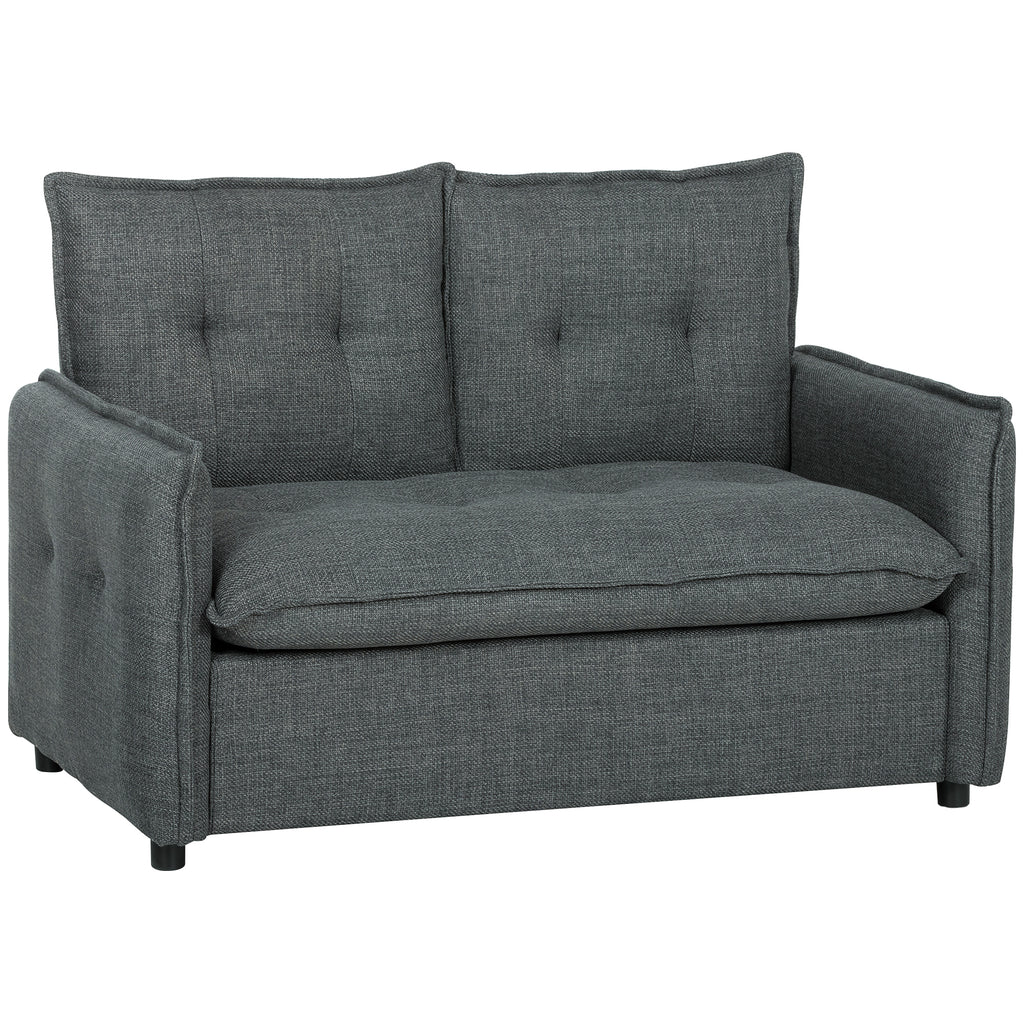 Canapé 2 places, canapé de salon moderne 131 cm avec assise rembourrée, coussins à ressorts, tissu en lin, gris foncé-0