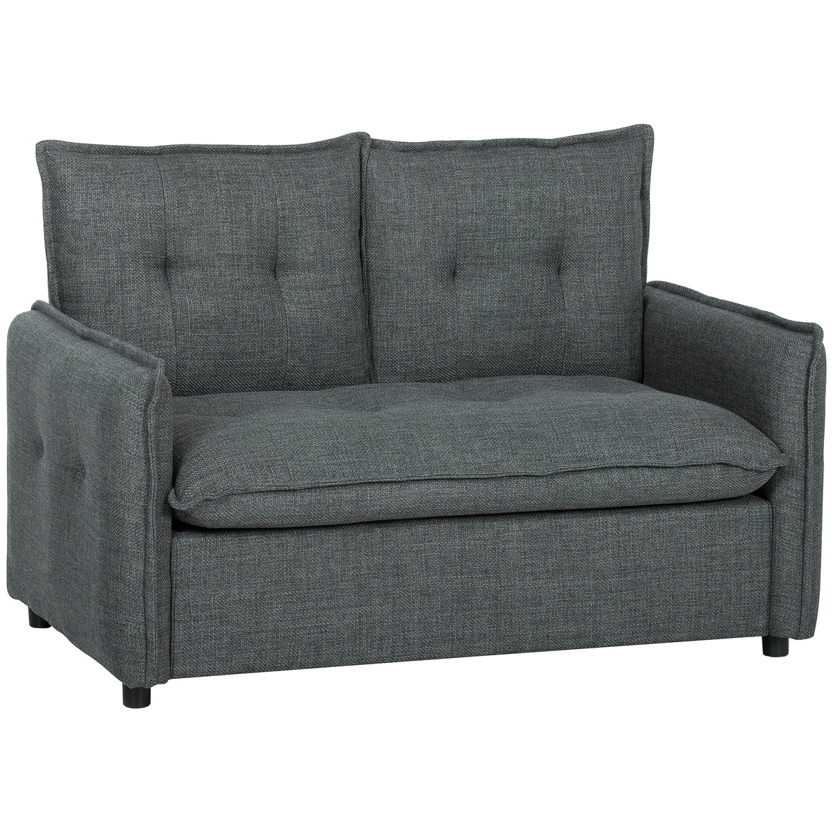 Canapé 2 places, canapé de salon moderne 131 cm avec assise rembourrée, coussins à ressorts, tissu en lin, gris foncé-0