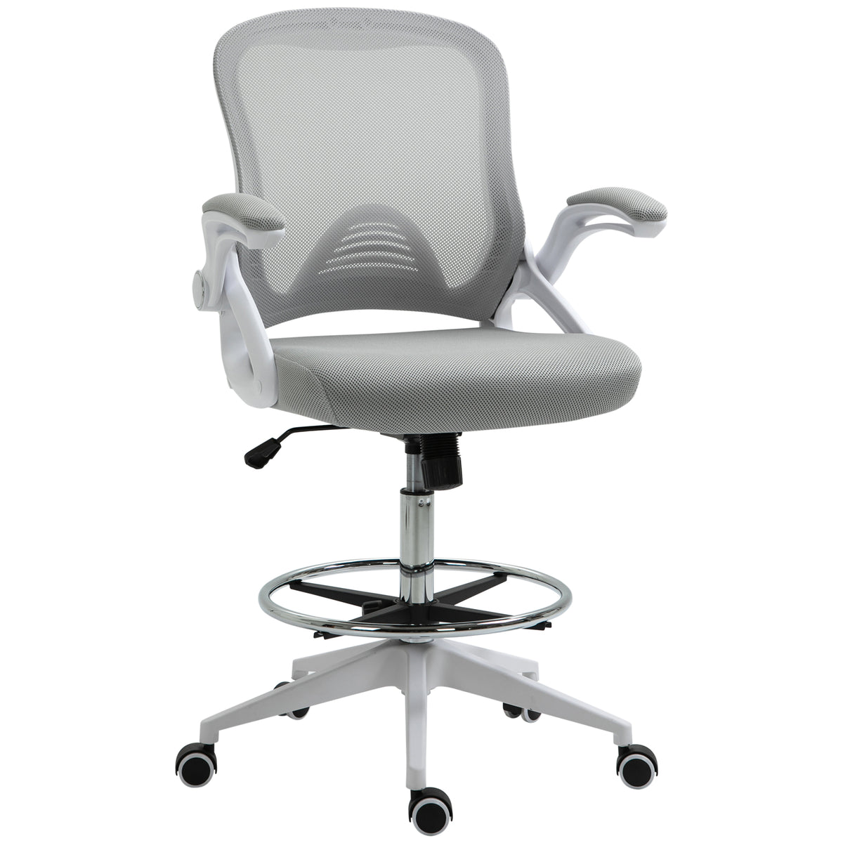 Fauteuil de bureau chaise de bureau assise debout hauteur réglable repose-pieds gris et blanc-0