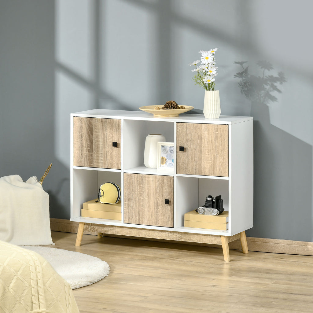 Buffet Salon, Meuble de Rangement 9 Cubes avec 3 Portes et 3 Compartiments Ouverts, Pieds en Bois de Pin, Style Moderne, Buffet Salle à Manger, Cuisine, 96x30x75cm, Blanc et Naturel-7