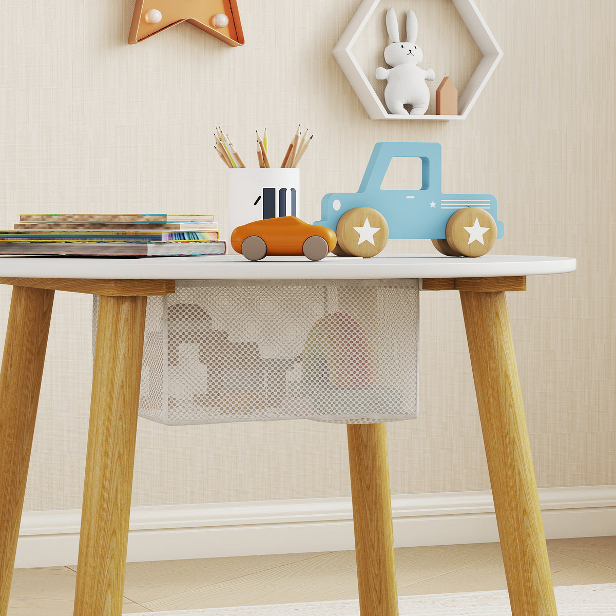 Ensemble 1 table ronde, 2 chaises pour enfant 3 pièces, dossier en forme d'ours, activités, bricolage, repas, 3-6 ans-6