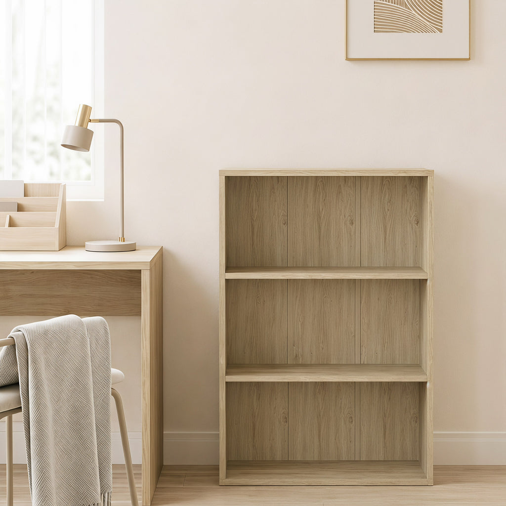 Bibliothèque étagère de rangement avec 3 compartiments et étagère réglable, 60 x 24 x 93 cm, bois naturel-1