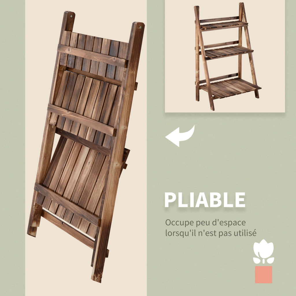 Étagère à plantes en bois forme pyramidale échelle pliante avec 3 étagères 60 x 37 x 93 cm marron-5