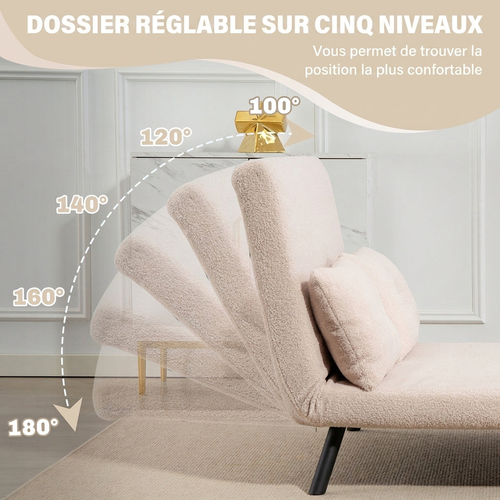 Canapé convertible 2 places 4 en 1, canapé-lit avec dossier réglable sur 5 niveaux, 2 coussins, 102 x 73 x 81 cm, beige-4