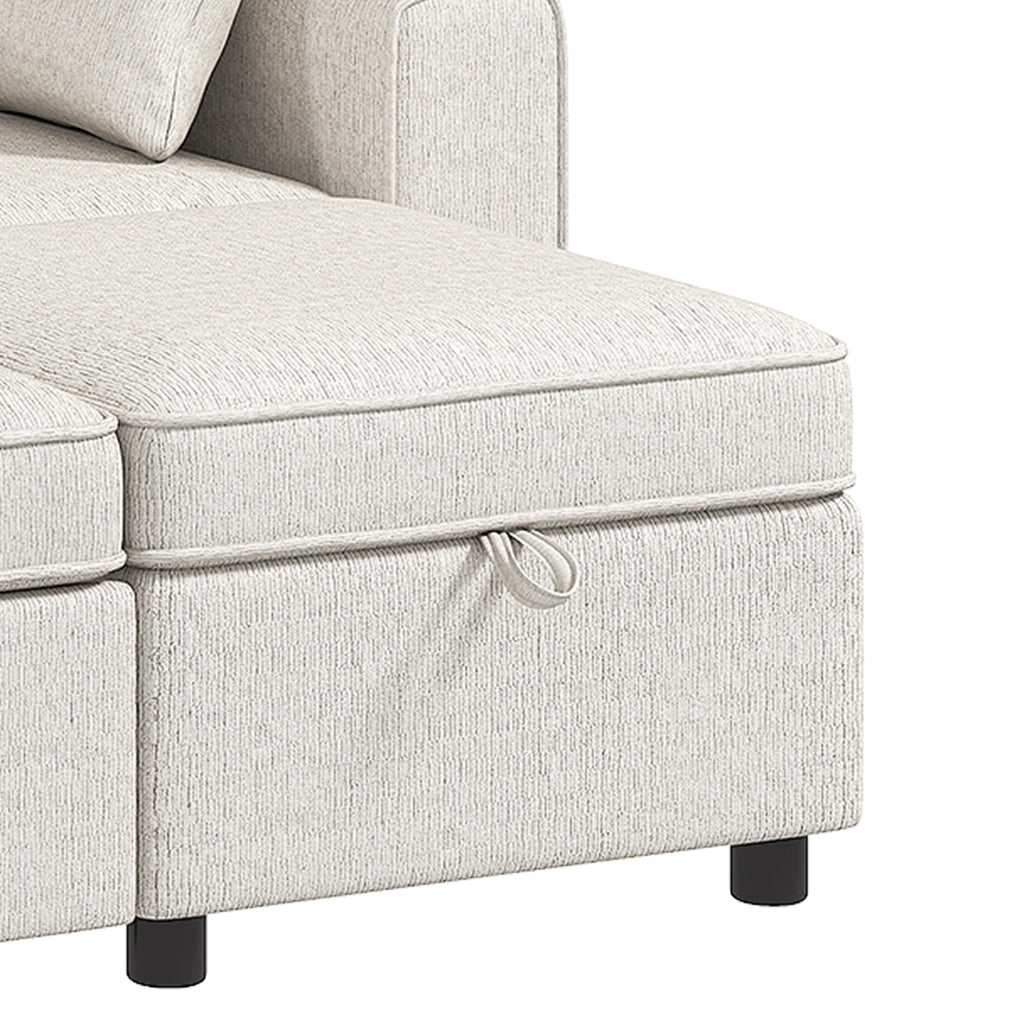 Canapé d'Angle Convertible en Chenille, Canapé-Lit 3 Places Modulaire 225 cm avec Pouf de Rangement, Beige-6