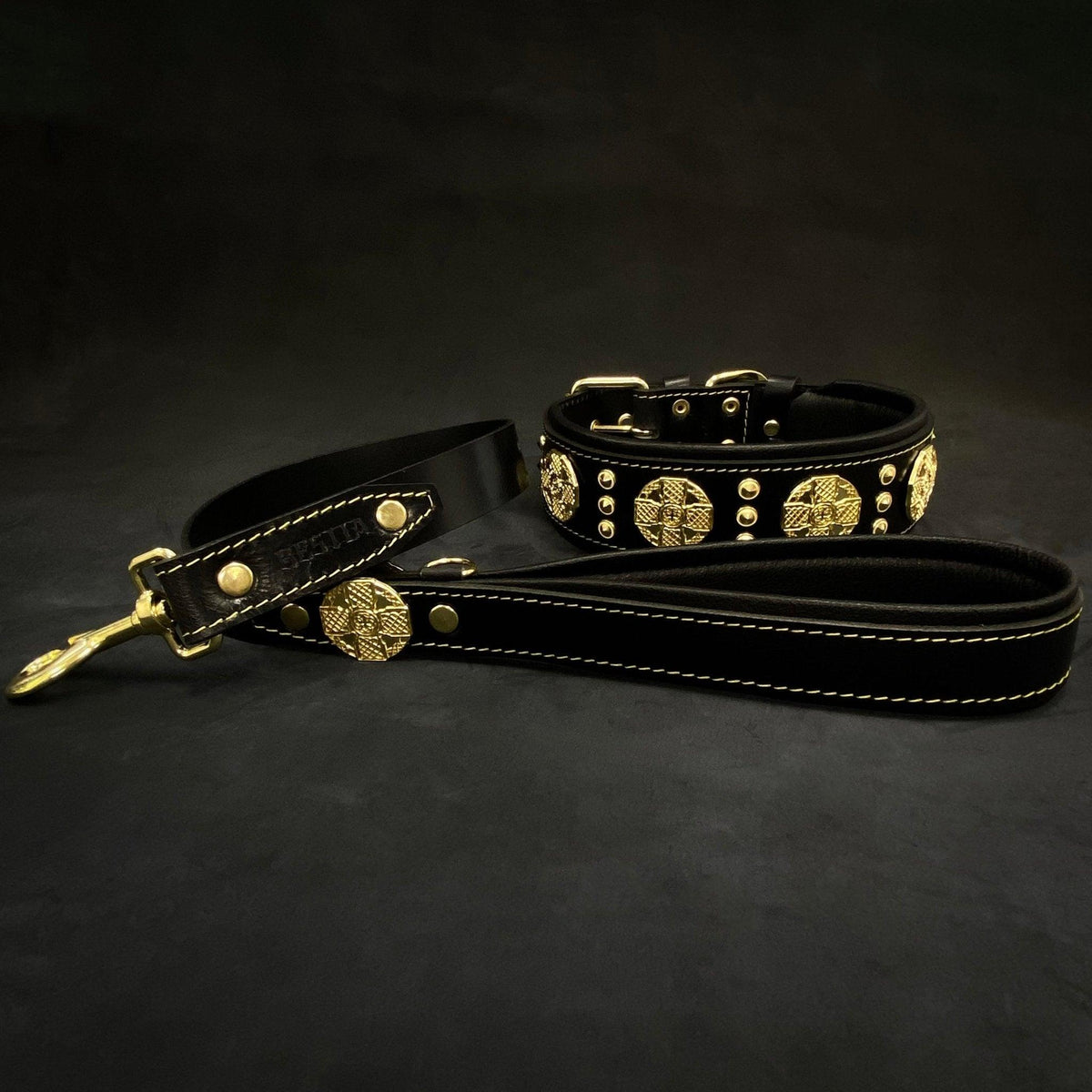 The "Maximus" collar 2.5 inch wide black & gold-1
