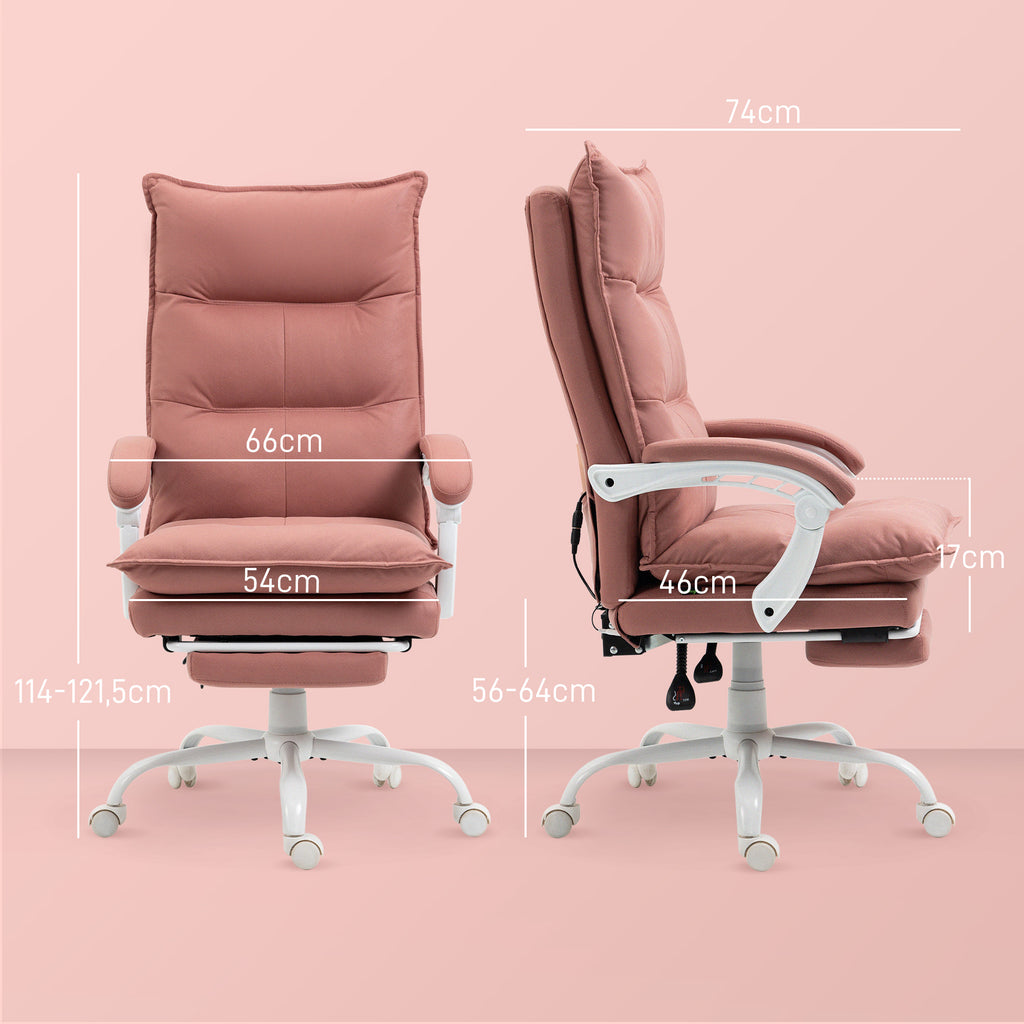 Fauteuil de bureau massant et chauffant, chaise de bureau, hauteur réglable, dossier inclinable, 66x74x121,5cm rose-2