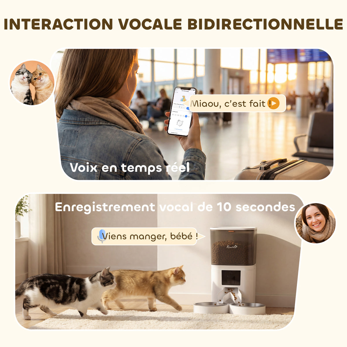 Distributore automatico Wi-Fi 6 L con doppia ciotola per gatti, bianco-6