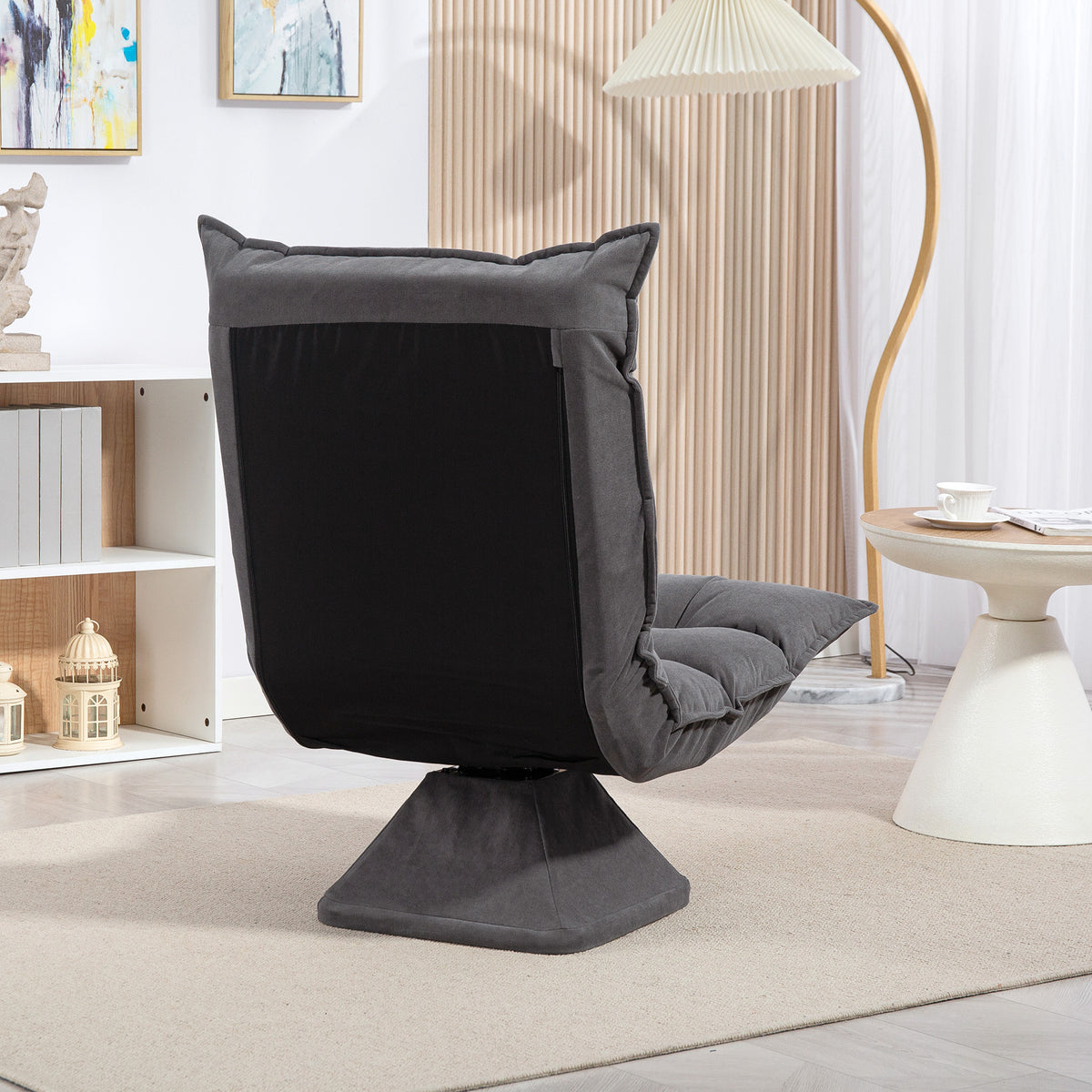 Fauteuil relax fauteuil salon design capitonné inclinaison dossier réglable pivotant 360° gris chiné-7