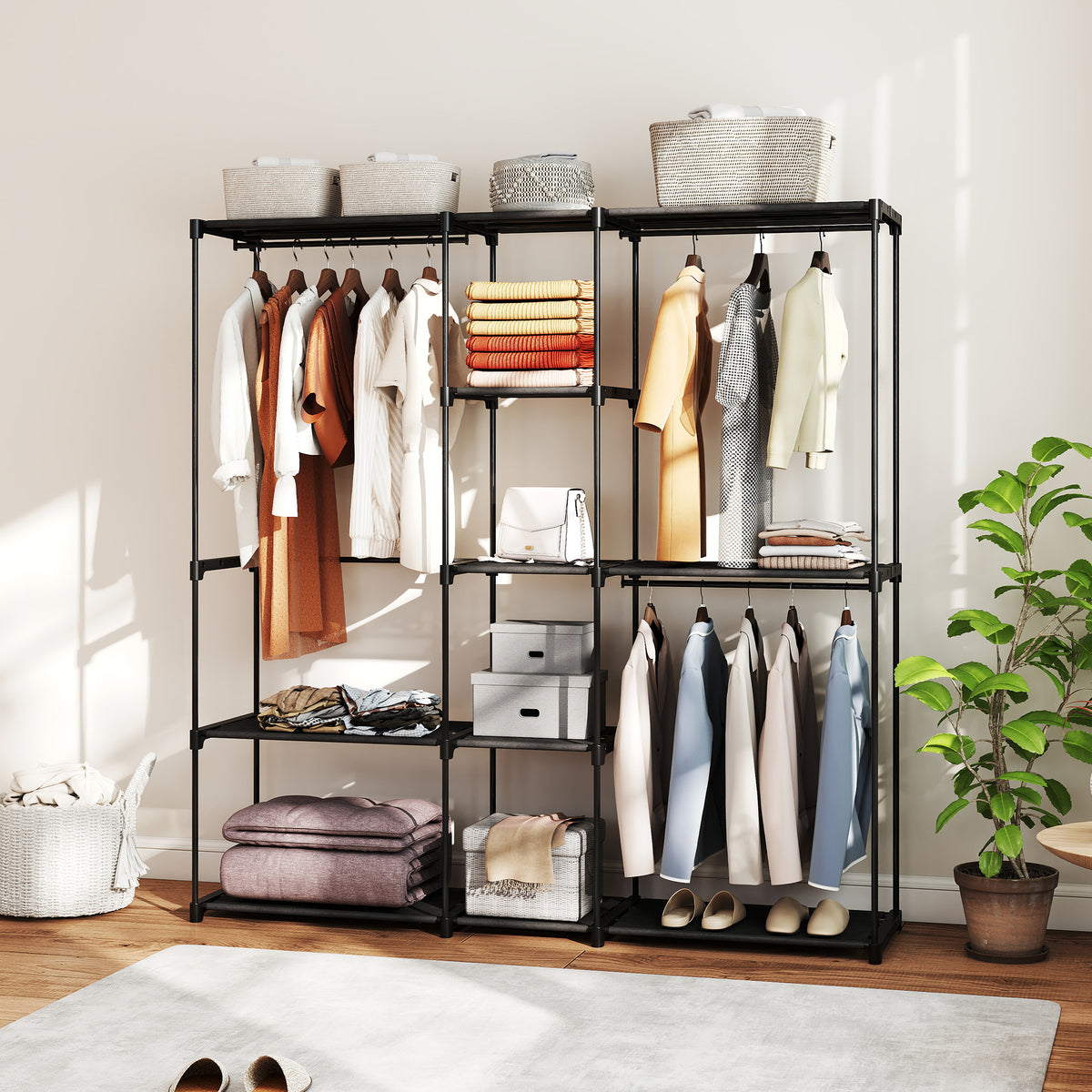 Armoire de rangement, penderie en tissu avec barre de suspension et étagères, 182 x 43 x 185 cm, noir-8