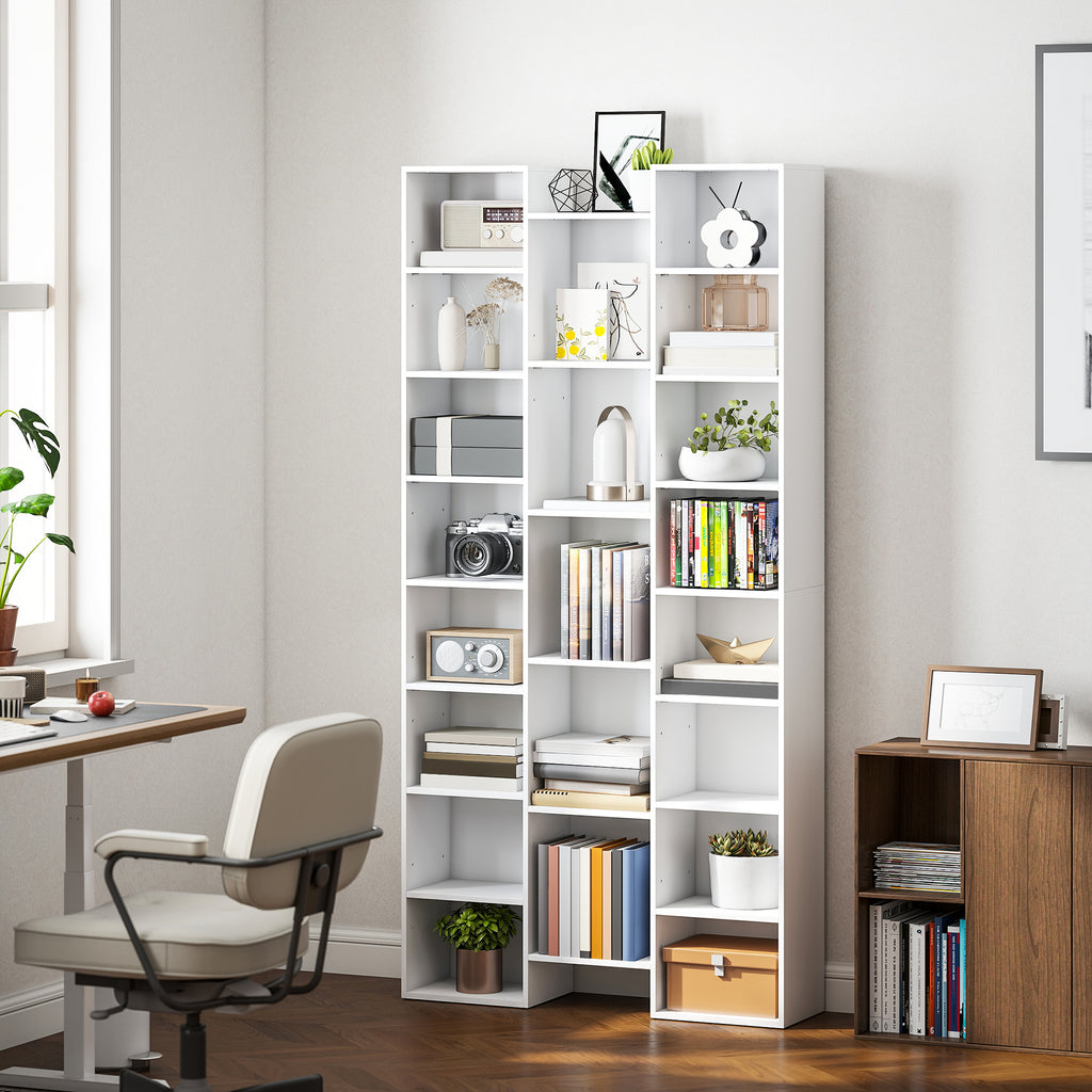 Bibliothèque, étagère à livres, étagère de rangement, 21 compartiments et 10 étagères réglables, 89,5x23,5x181cm, blanc-8