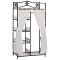 Armoire Chambre adulte Penderie Vêtement Dressing Multi Rangements 5 étagères 84L x 42l x 159H cm métal Noir 2 Rideaux Blanc-0