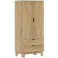 Armoire chambre penderie avec 2 portes à fermeture douce, 2 tiroirs et barre de suspension, 80x50x180cm, bois naturel-0
