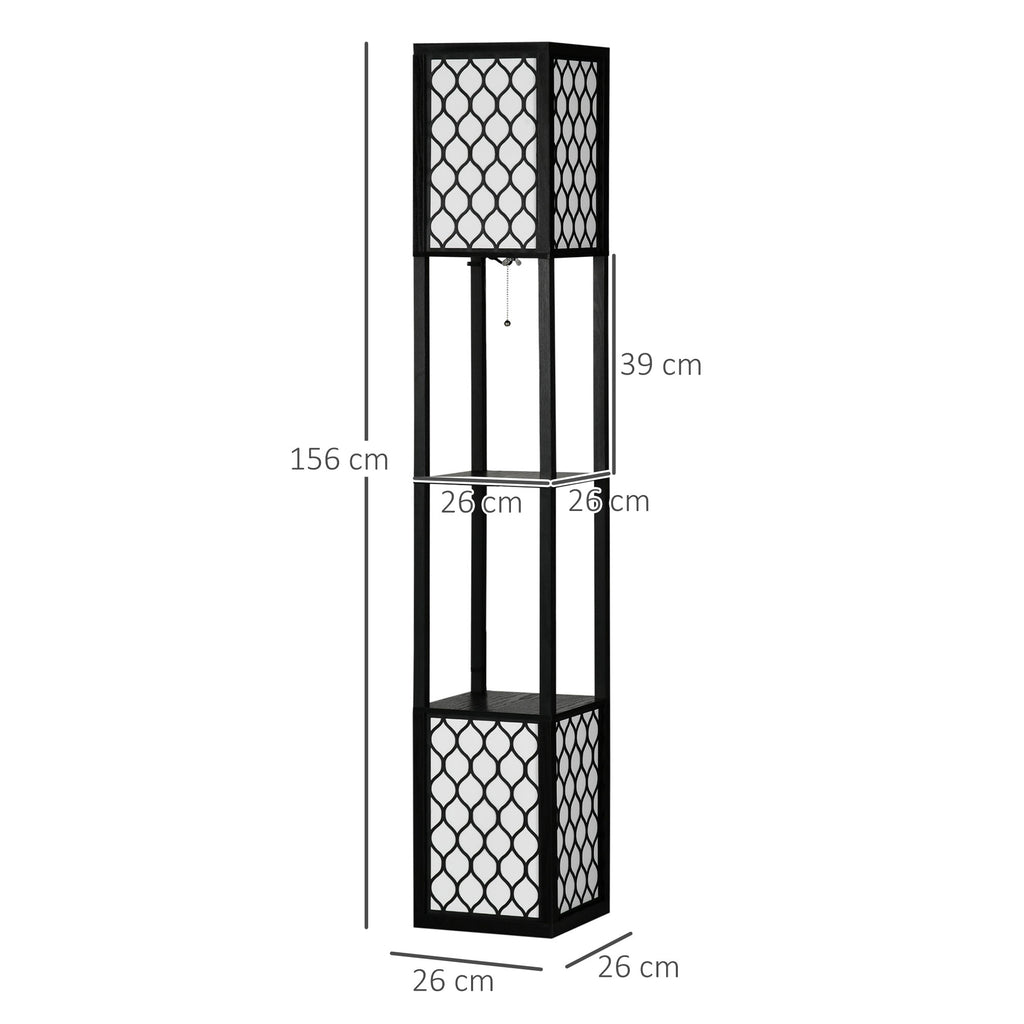 Lampadaire étagère 2 lampes 2 étagères 4 niveaux MDF noir motif nid d'abeille 26 x 26 x 156 cm noir-2