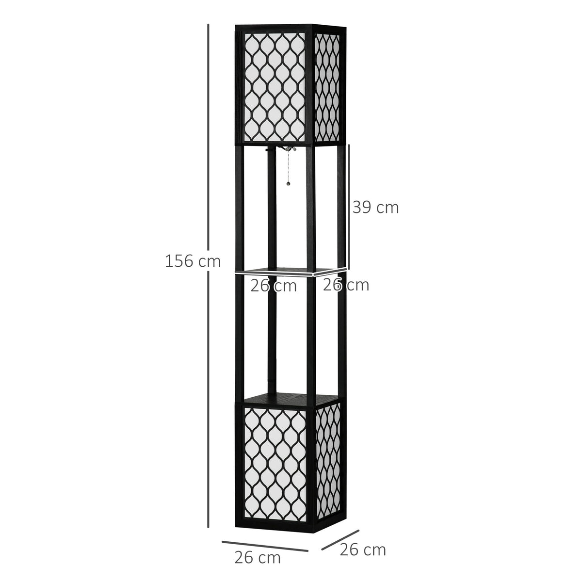 Lampadaire étagère 2 lampes 2 étagères 4 niveaux MDF noir motif nid d'abeille 26 x 26 x 156 cm noir-2