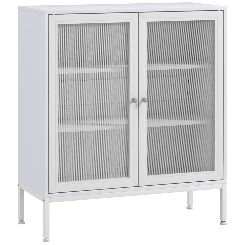 Buffet meuble de cuisine à 3 niveaux avec 2 portes grillagées avec étagère réglable 80 x 37 x 92 cm blanc-0