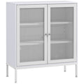 Buffet meuble de cuisine à 3 niveaux avec 2 portes grillagées avec étagère réglable 80 x 37 x 92 cm blanc-0