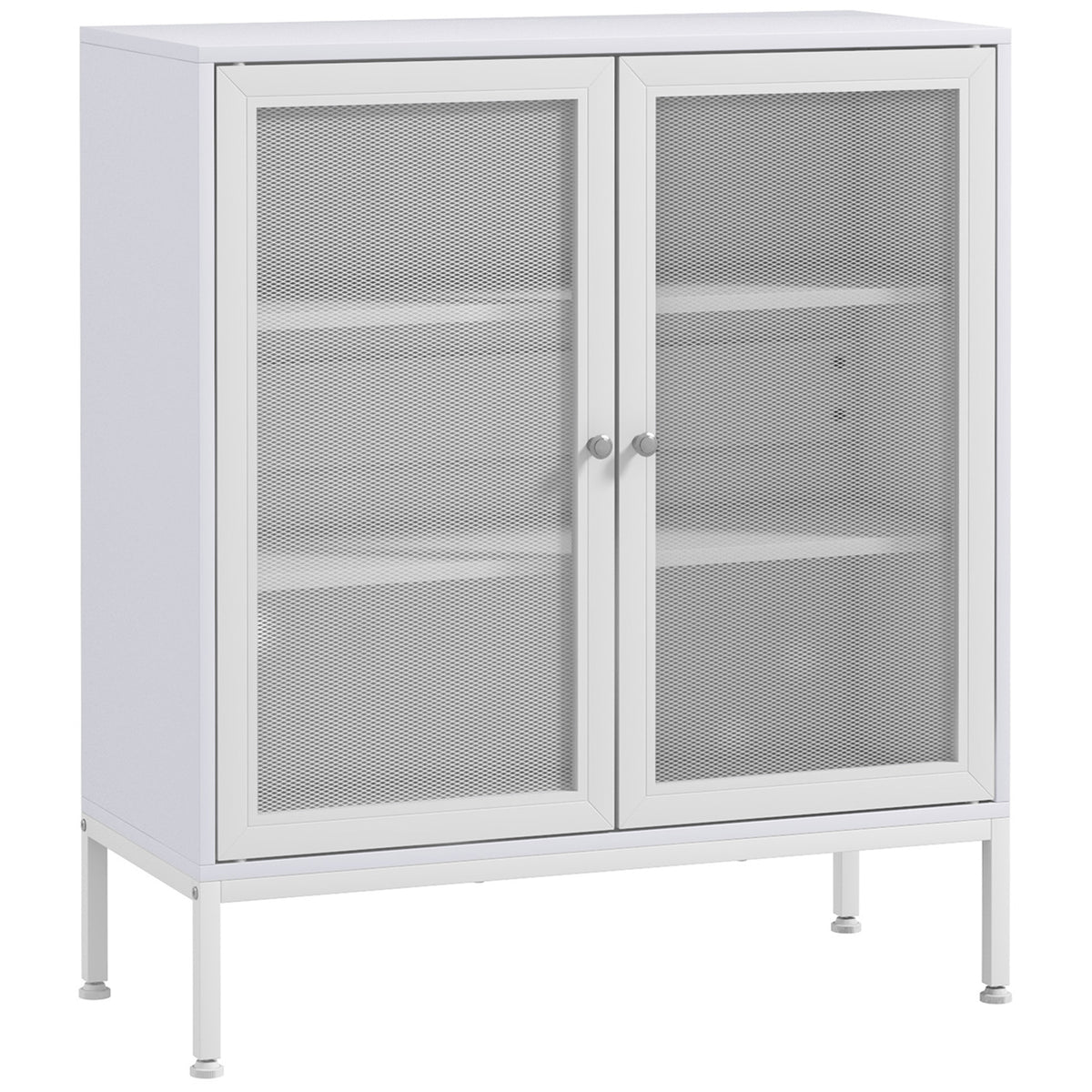 Buffet meuble de cuisine à 3 niveaux avec 2 portes grillagées avec étagère réglable 80 x 37 x 92 cm blanc-0