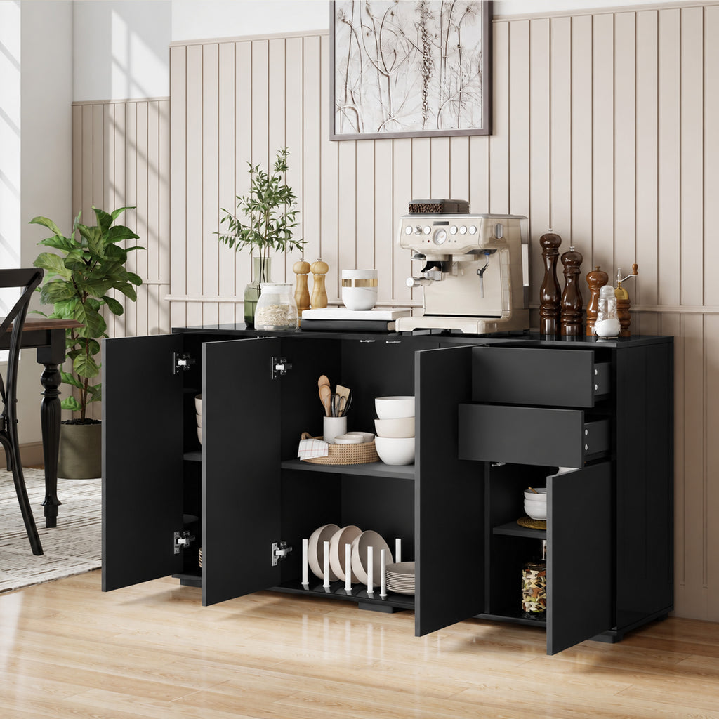 Buffet meuble de rangement 2 tiroirs coulissants 4 portes étagère réglable panneaux de particules 140 x 36 x 74 cm noir-9