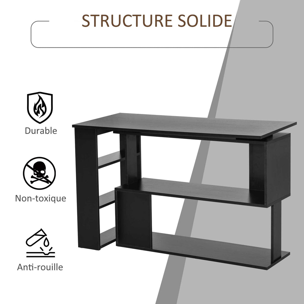 Bureau d'angle table de salle à manger avec rangement bureau informatique modulable bibliothèque intégrée + étagère 3 niveaux noir-6