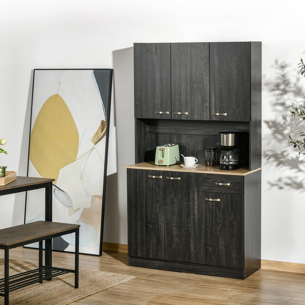 Buffet de cuisine armoire de cuisine contemporaine multi-rangements 6 portes 1 tiroir + grand plateau-9