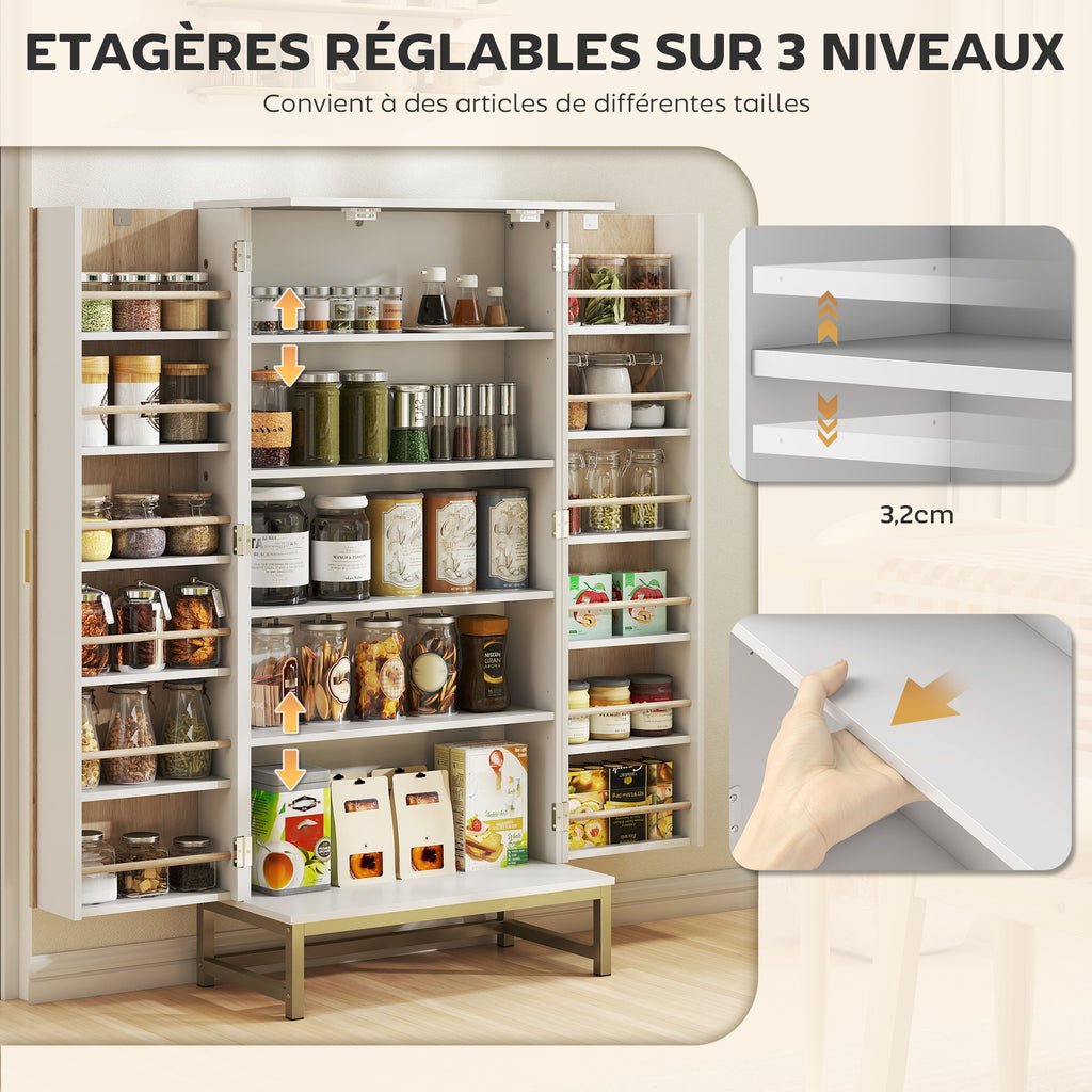 Armoire de cuisine meuble cuisine rangement avec 12 étagères à portes, étagères ajustables, 58x29x119,5cm, blanc-4