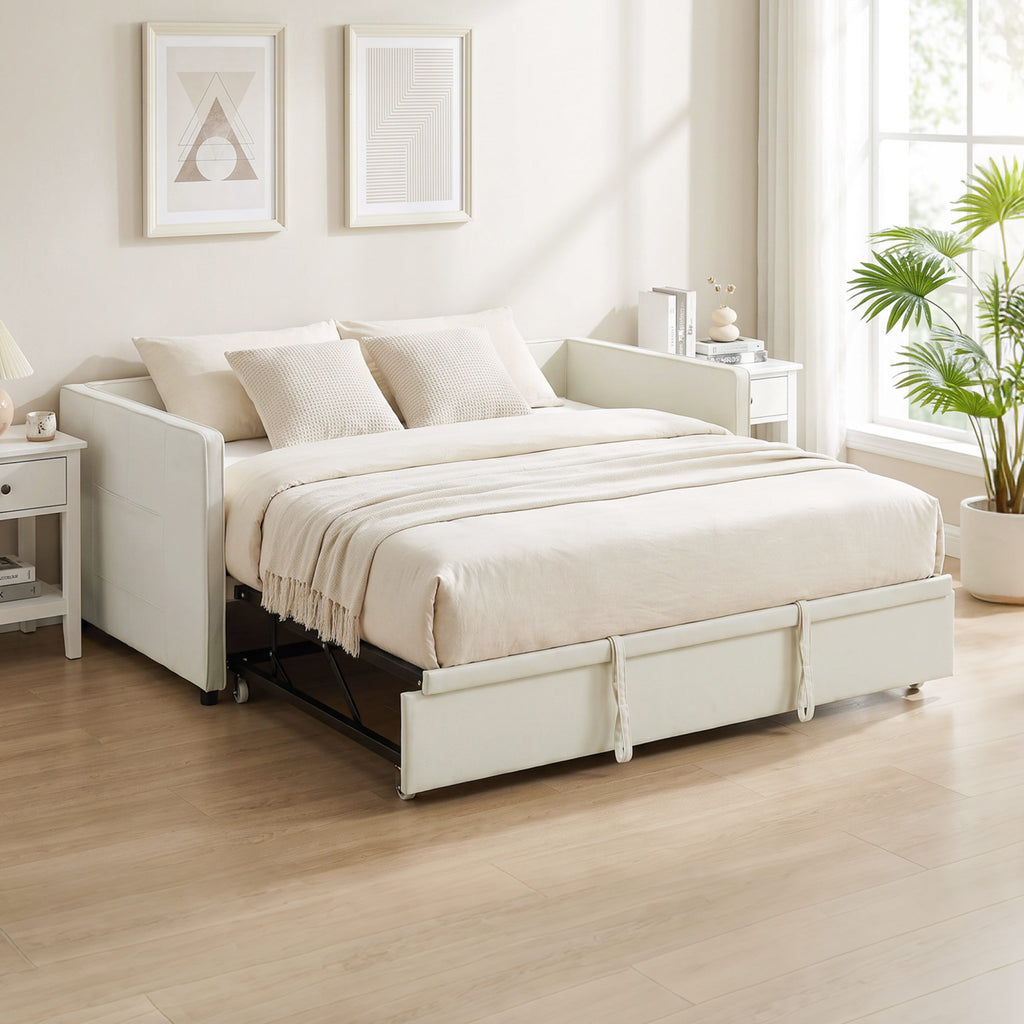 Cadre de lit canapé-lit 2 en 1, canapé 2 places et lit double, deux matelas compatible de 90 x 190 cm-1