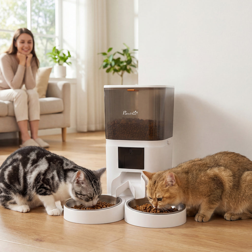 Distributore automatico Wi-Fi 6 L con doppia ciotola per gatti, bianco-9