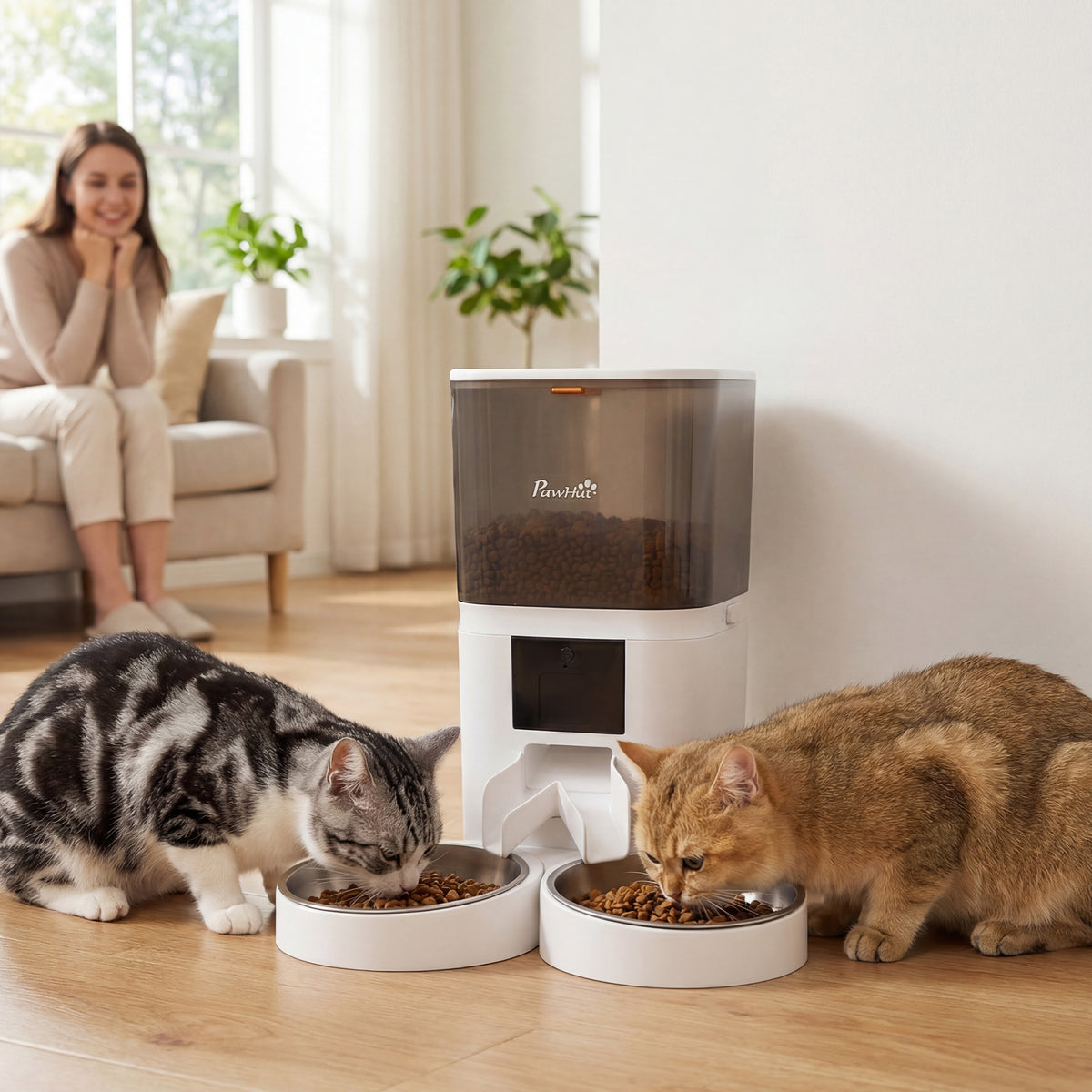 Distributore automatico Wi-Fi 6 L con doppia ciotola per gatti, bianco-9