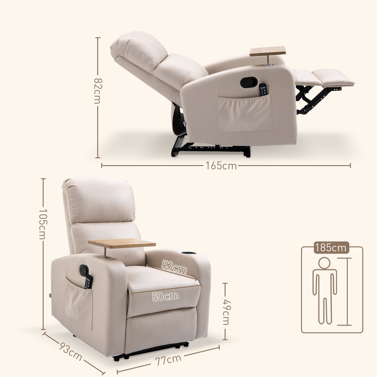 Fauteuil de relaxation fauteuil de massage inclinable avec Tablette, Poches latérales et Télécommande chaise TV-2