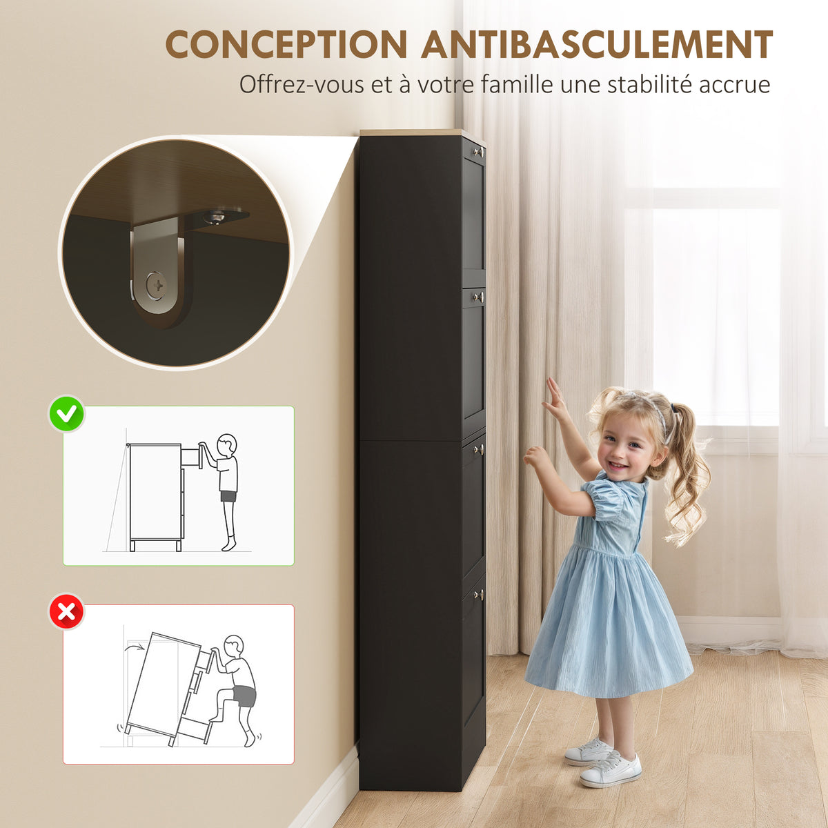 Meuble à chaussures 24 paires, armoire à chaussures avec 4 tiroirs rabattables, étagères réglables, 60x23,5x153cm, noir-6