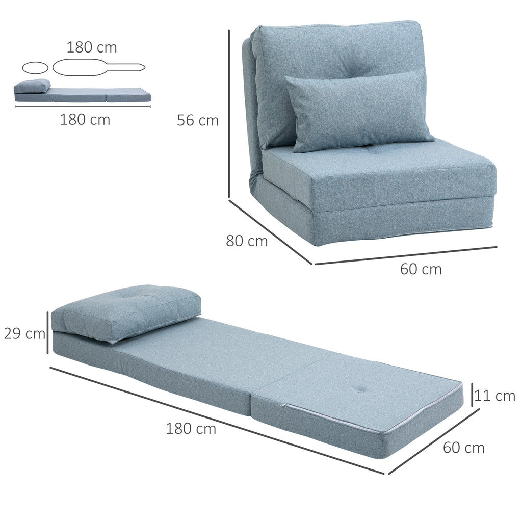 Chauffeuse canapé-lit convertible fauteuil 1 place avec 1 coussin avec dossier réglable, bleu-2