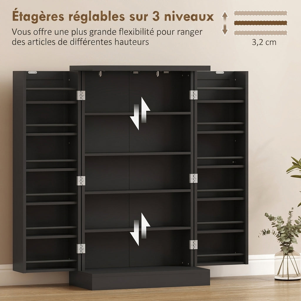 Armoire de Cuisine, Buffet Cuisine, avec 2 Portes, 12 Porte-Racks, 5 Compartiments et Étagères Réglables, Noir-5